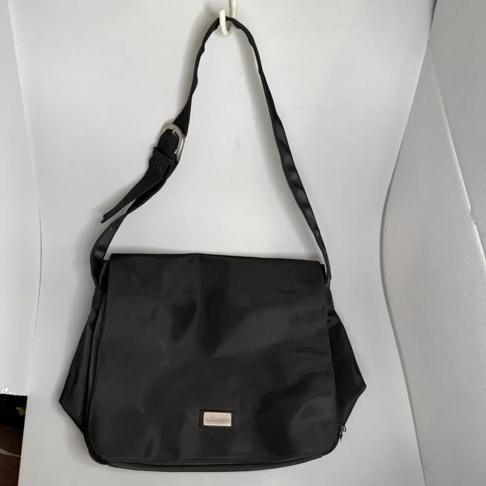 Kenneth Cole Reaction Black Messenger Laptop Bag 14.6” Satin PVC Organizer